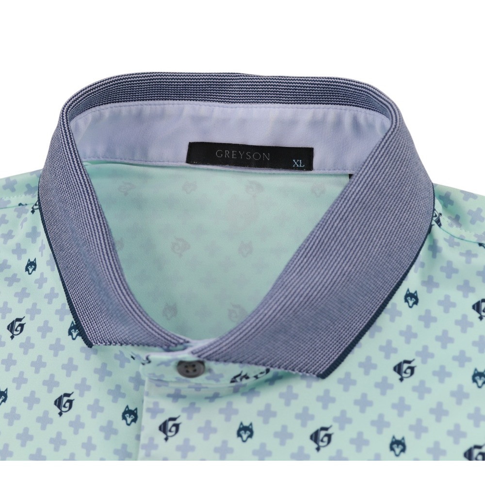Greyson Pack Mentality Printed Golf Polo Men's XL Mint Green Cherry Hills CC
